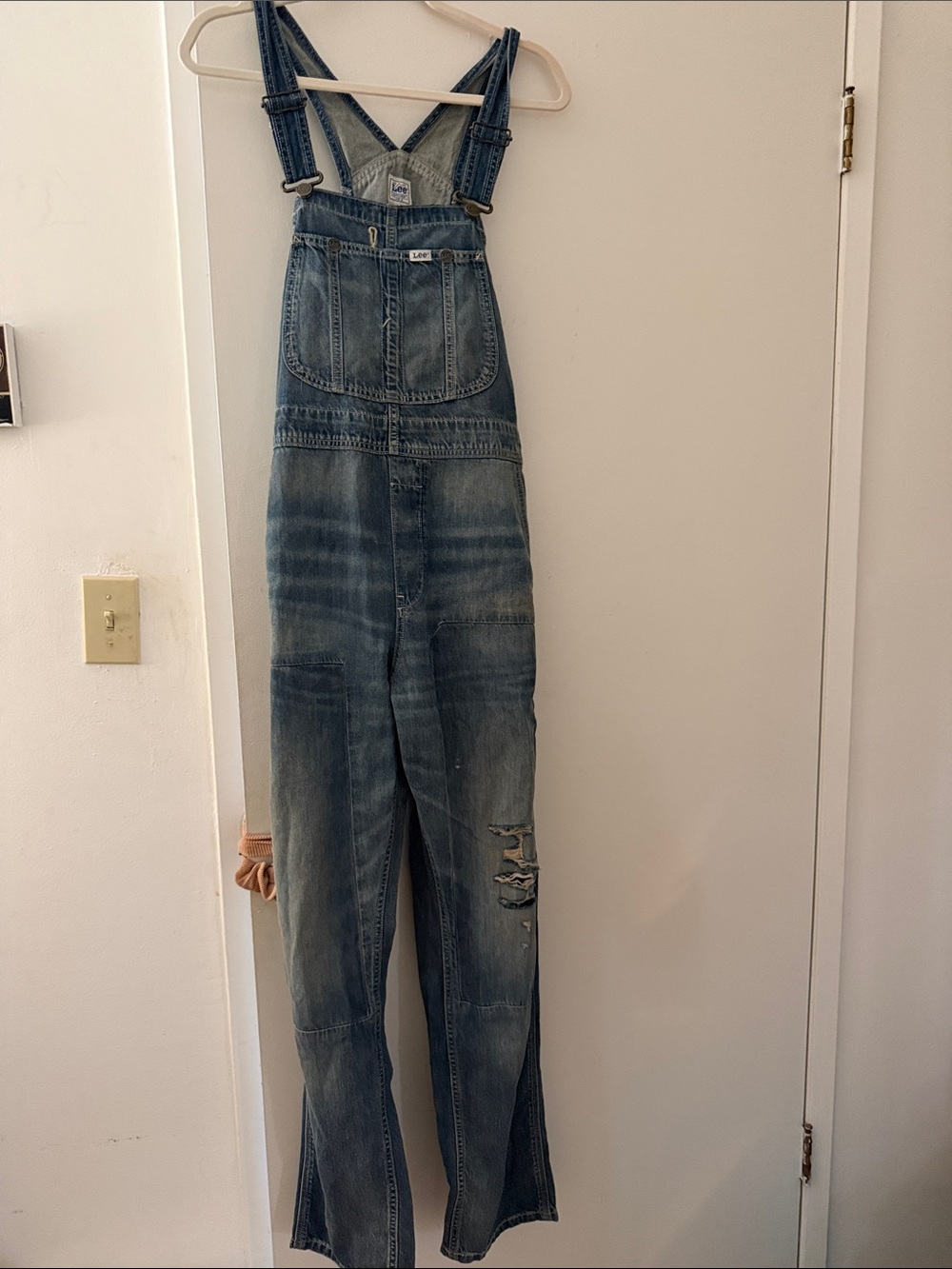 Lee Distressed Faded Blue Denim Overalls